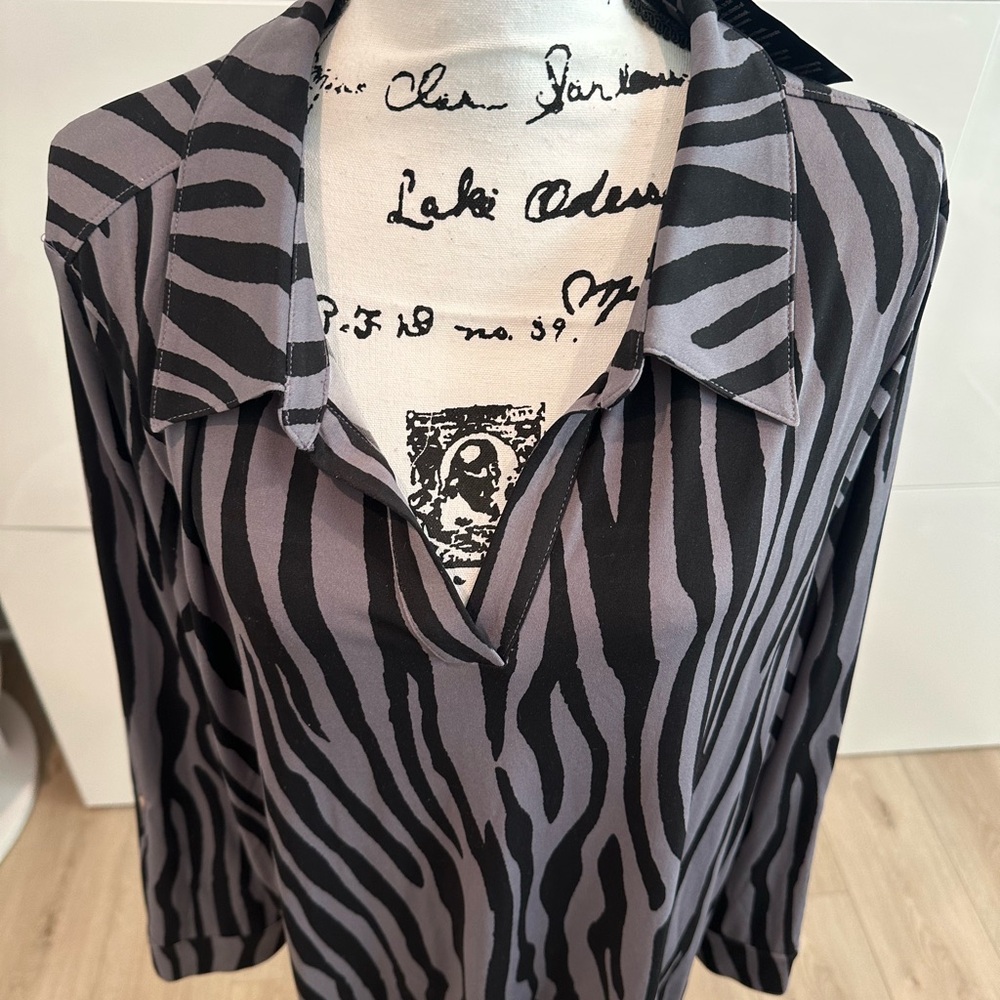 NWT-IMAN Black and Purple Zebra Print Blouse